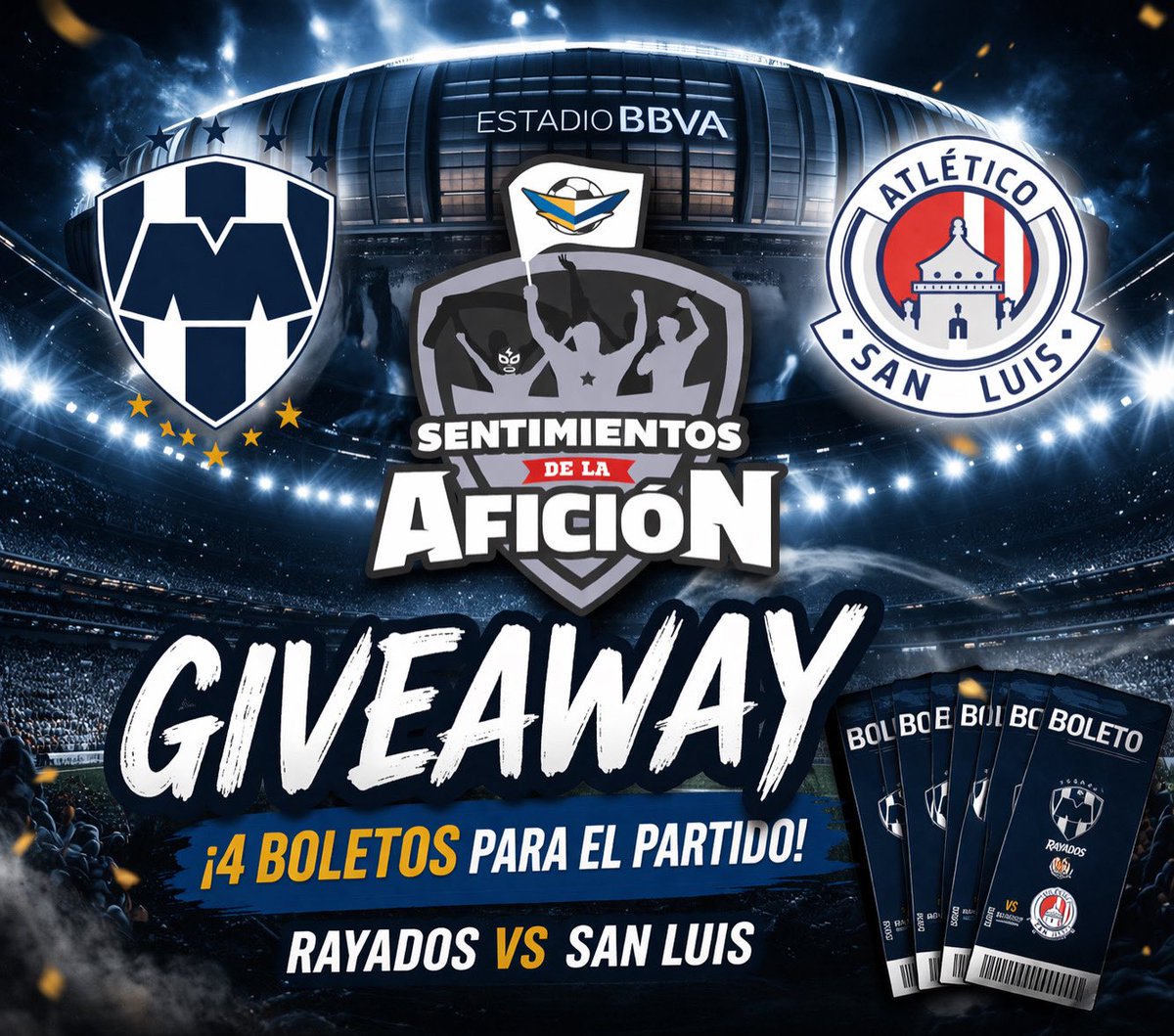 SaloSesma's tweet photo. Quieres ir al estadio?
Tengo 4 boletos para el #Rayados vs #Sanluis

Sigue los pasos:
-Sígueme aquí en X (Twitter)
-Etiqueta 2 personas y que sigan esta cuenta.
Anunciamos ganador mañana sábado 4 de abril 2 pm y lo contactamos vía DM. 
#rayados #monterrey #ligamx https://t.co/1xzDv8UePd