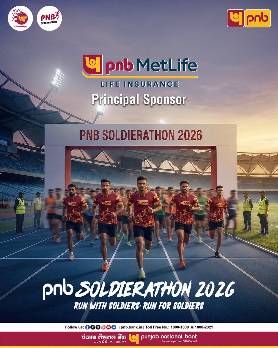 pnbindia's tweet image. We thank our Principal Sponsor, PNB MetLife India Insurance Company Limited for the support towards PNB Soldierathon 2026. Their association adds strength to the initiative.

@PNBMetlife1 

#PNB #Banking #PNBSoldierathon #Soldierathon2026 #PNBMetLife #PrincipalSponsor