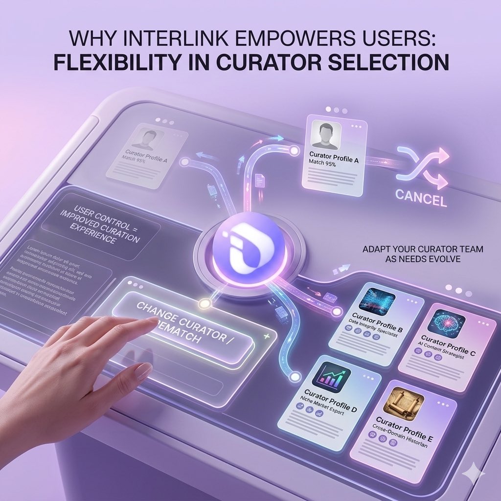 ShashankMu48296's tweet photo. The power of choice is yours. 🚀
InterLink gives you total flexibility in curator selection. Cancel a match, rematch, and build the perfect team as your needs evolve.
User control = an improved curation experience.
#UserEmpowerment #FutureOfCuration #TechInn
#InterLink #ITLG #ITL https://t.co/OlaLKHmvJz