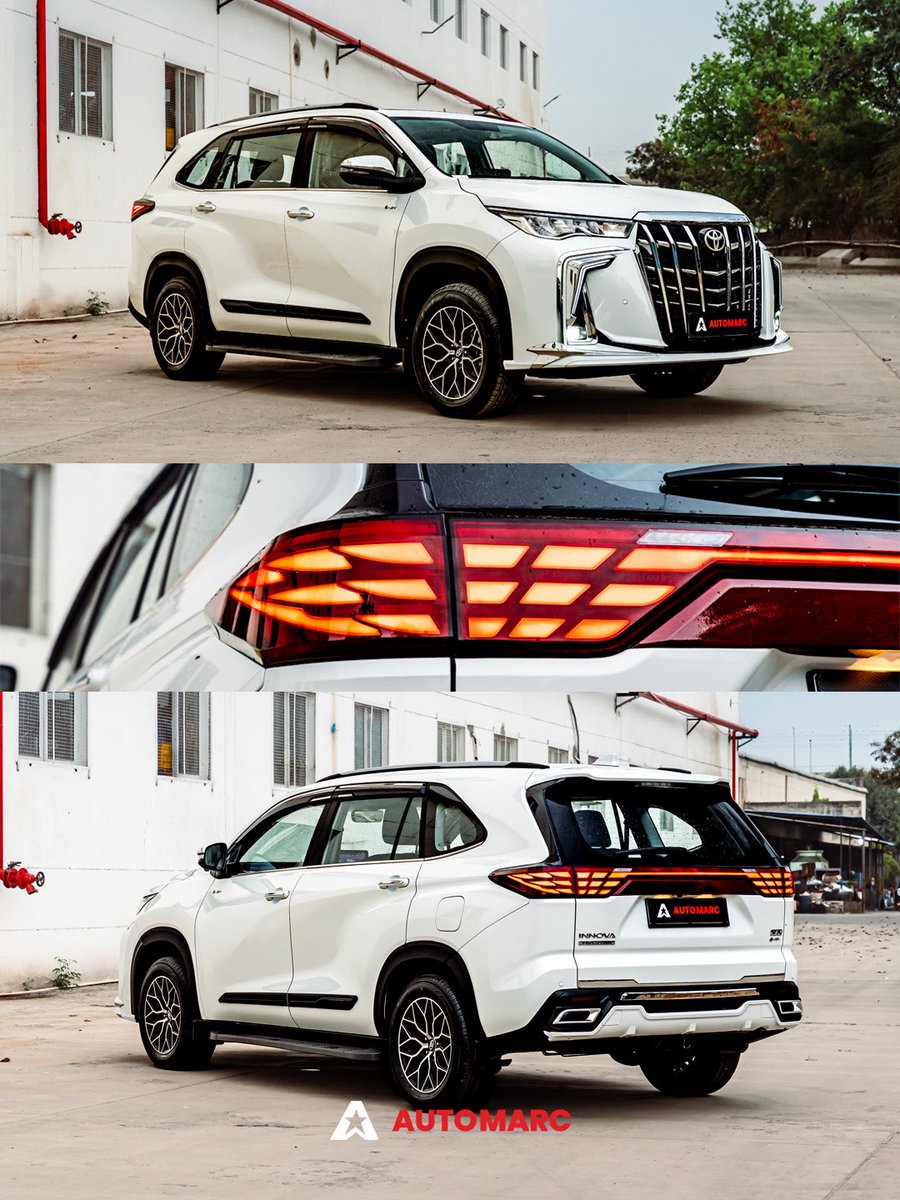 Innova Hycross, now dressed in full Alphard attitude. Bold front, dominating stance and those sharp LED taillamps that make sure every exit is remembered.👑

#automarc #toyotahycross #alphardkit #taillamps #automarcupgrade