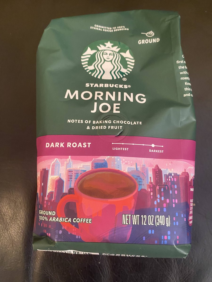 marathe's tweet image. Now brewing Starbucks signature 'Morning Joe', beans mostly from Asia / Pacific, blended with Latin American beans. Full-bodied dark roast; with notes of baking chocolate, dried fruit, caramel! @Starbucks #starbucks #Coffee
