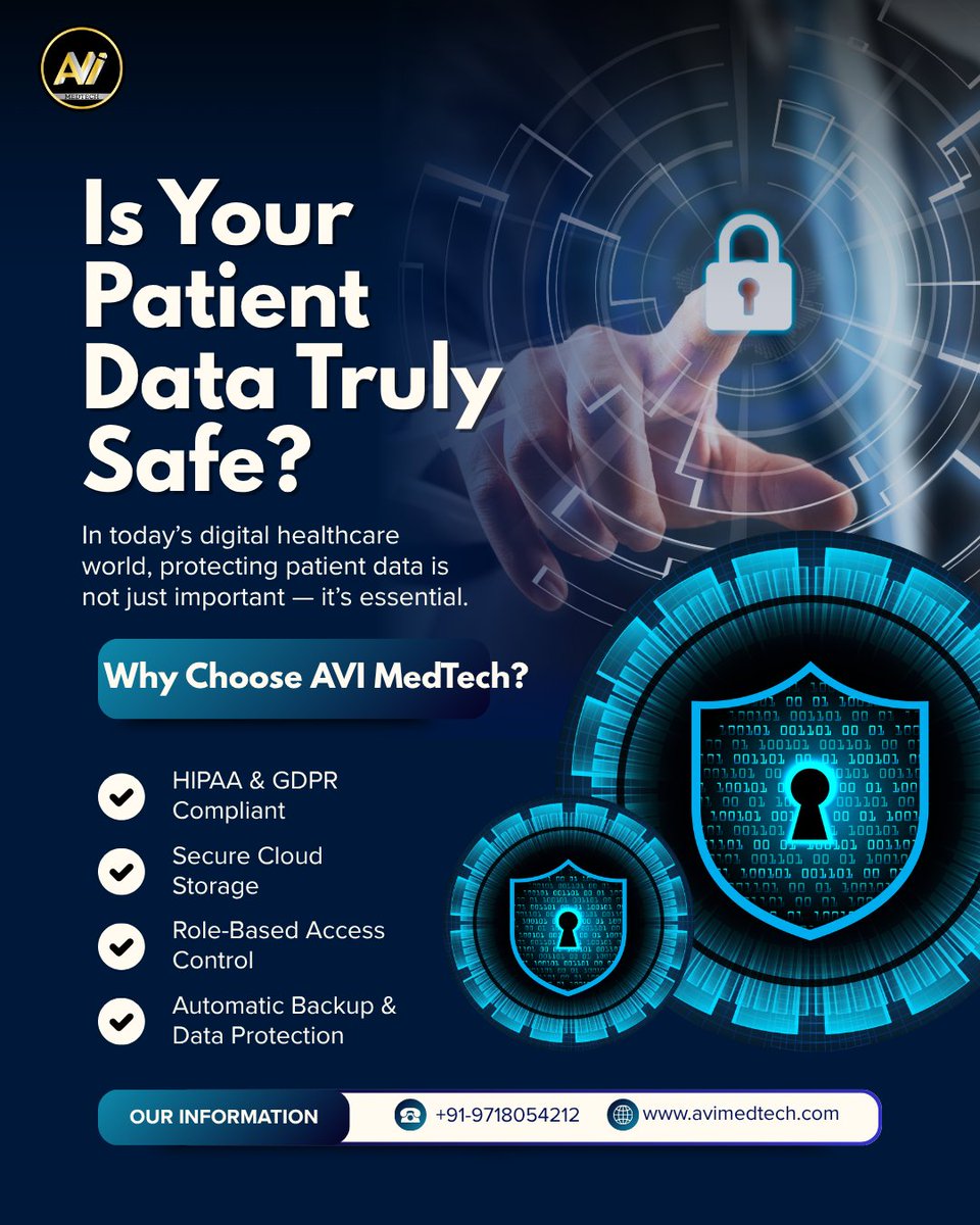 avimedtech's tweet photo. 🏥 Is Your Patient Data Truly Safe? 🔐
In today’s digital healthcare world, protecting patient data is not just important — it’s essential.
#avimedtech #datasecurity #healthcaretechnology #digitalhealthcare #patientsafety #medicalsoftware #cloudsecurity https://t.co/G5WRPrthRS