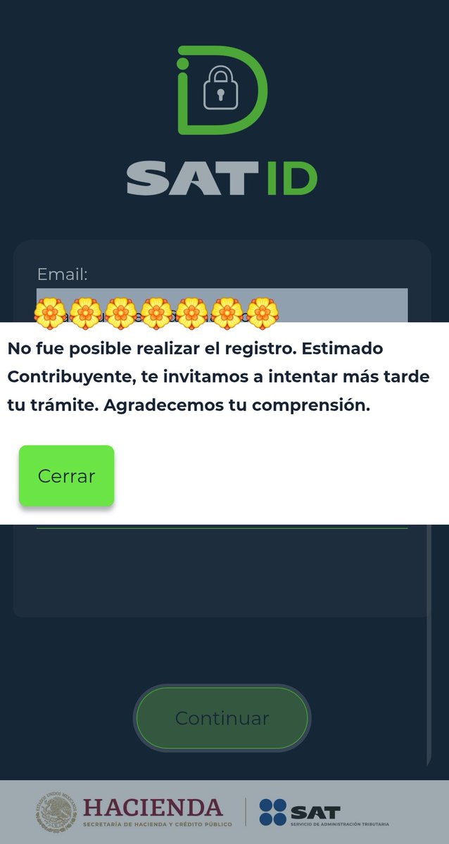DobieBoo's tweet photo. @SATMX @SATMX llevo 3 días intentando hacer la renovación de mi E. Firma mediante su app, sin embargo, en cada intento me sale eso (un cuando lo hago durante diferentes horarios), ¿qué se puede hacer para solucionarlo? ¿Se debe esperar a que sea un día hábil? https://t.co/k6mjDjWWdC