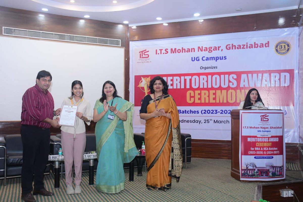 ITSEduGroup's tweet photo. I.T.S Mohan Nagar UG Campus proudly organized the Meritorious Award Ceremony for BBA and BCA students on March 25, 2026, to honor outstanding performers of the C.C.S University examinations for the academic session 2024–25.
#ITSMohanNagar #AcademicExcellence #MeritMatters https://t.co/FBPsuBO319