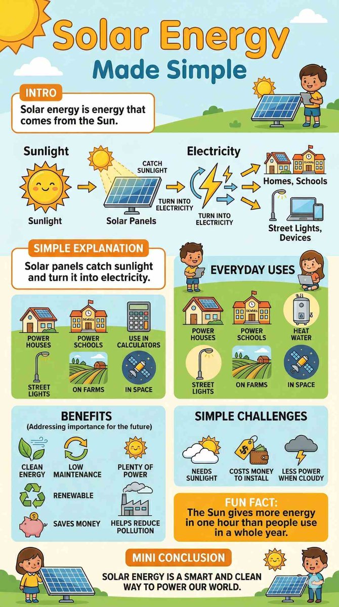 cxplacements's tweet photo. Curious about how we turn sunlight into electricity? ☀️ Check out this simple guide to solar energy! 💡 It covers everything from how panels work to why they are important for a clean, renewable future. 🌍 #SolarEnergy #GoGreen #RenewableEnergy #CleanEnergy #ScienceMadeSimple https://t.co/XZePaTMY0W