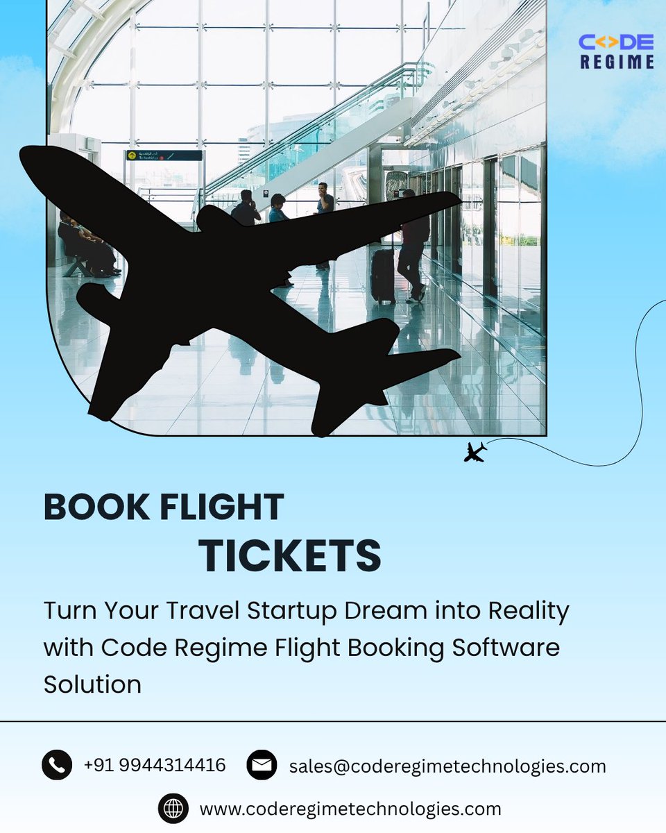 RegimeCode's tweet photo. Step into the travel market with a ready-to-launch flight booking app.

https://t.co/teAHl8vUHM

#FlightBooking #FlightBookingApp #Startup #FlightBookingAppDevelopment #AirlineBookingApp #BusinessIdeas #USA #UAE #UK #Canada #Germany #Singapore #Euro #Entrepreneurship  #Coderegime https://t.co/7V34urnWew