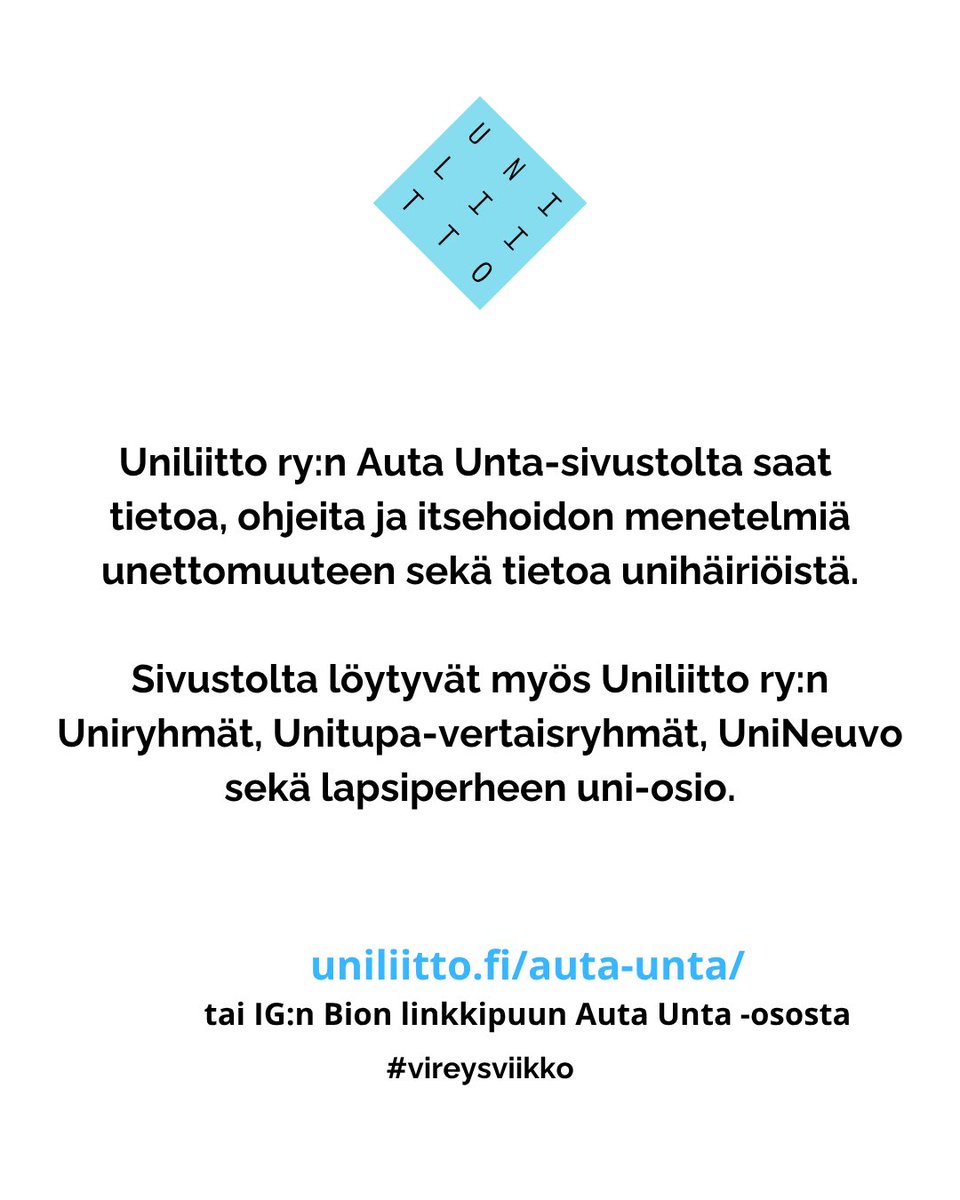 uniliitto's tweet photo. Uniliitto ry: kannanotto luettavissa: https://t.co/sLfqLyBtZc ja tieto ja apua unihäiriöihin: https://t.co/54Yu2NLAZn
#uni #unihäiriöt #kannanotto #nukutaanparemmin #tukea #tietoa https://t.co/BEmFwnXqY6