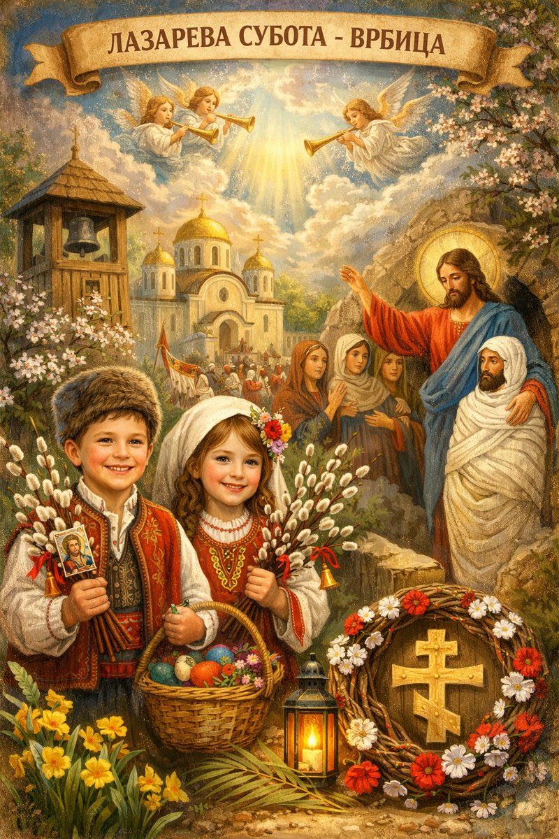 NikolaPesic99's tweet photo. Lazareva subota – Vrbica 🌿✨ Praznik radosti, nade i novog života. Dan kada se sećamo čuda vaskrsenja Lazara i simbolično dočekujemo svetlost koja dolazi sa Vaskrsom. Dečji osmesi, zvončići i vrbove grančice nose poruku vere i čistote.
#vrbica #lazar #subota #vera #grana https://t.co/M0lzXNahKv
