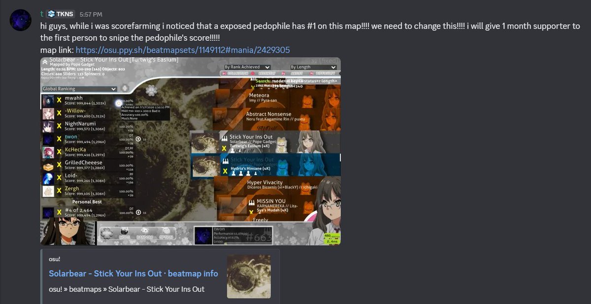 xtwonn's tweet photo. MWAHH AKA JAMGE (GROOMER PEDOPHILE) GOT BANNED AND THEIR SCORE GOT SNIPED LMAO https://t.co/UCQAvmDVIO