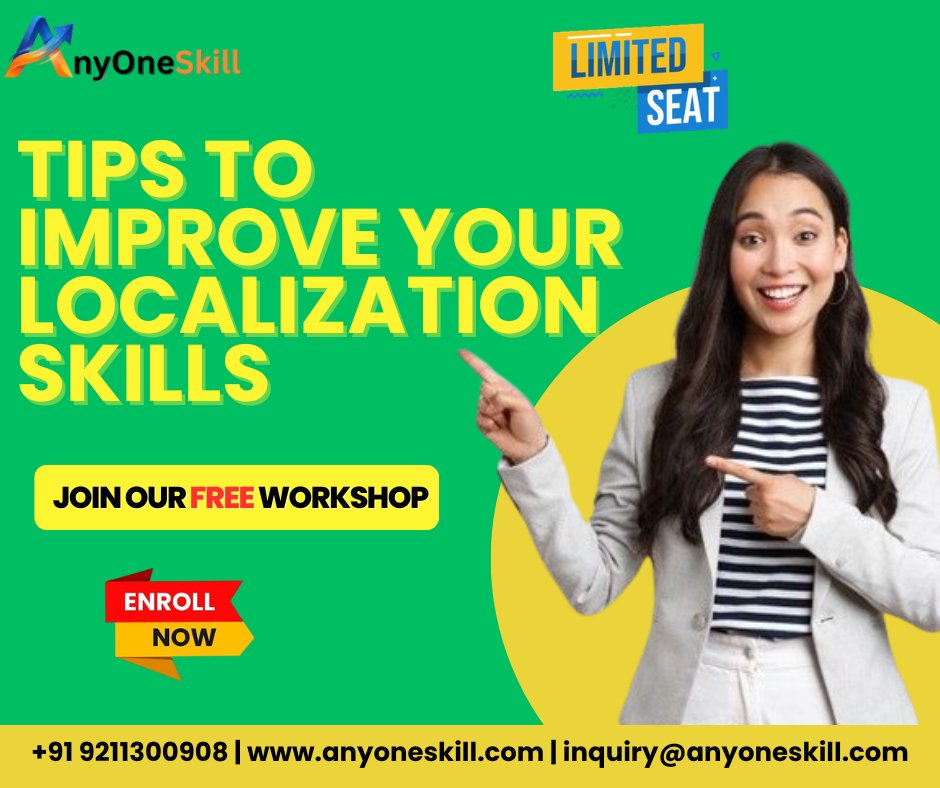 any1skill's tweet photo. Tips to Improve Your Localization Skills
Fill the form for workshop🚀- https://t.co/zJuvNjfNUR
 
 ⚡Limited Seats Available!

 🌐 Explore More About Anyoneskill:
 🌐 Visit our Website:  https://t.co/LcGwydR6Ma
 🔗 https://t.co/LEDvrzZB99
 📩 Email Us:  inquiry@anyoneskill.com https://t.co/sr07sIdixU