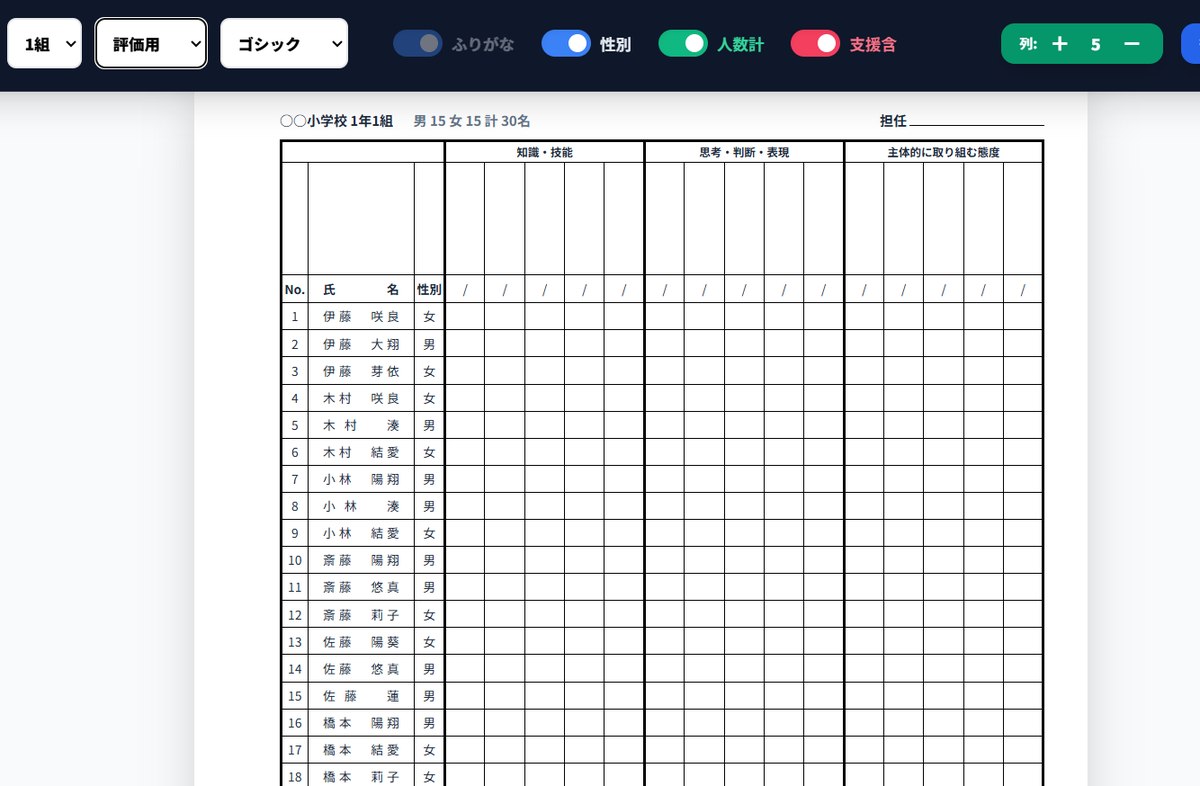 pawapo_loilo's tweet photo. 自由の項目をカスタマイズできます
列数増減も自由に設定できます
交流有り無しも選べます
評価用名簿もつくりました https://t.co/A3TFM3tBIe