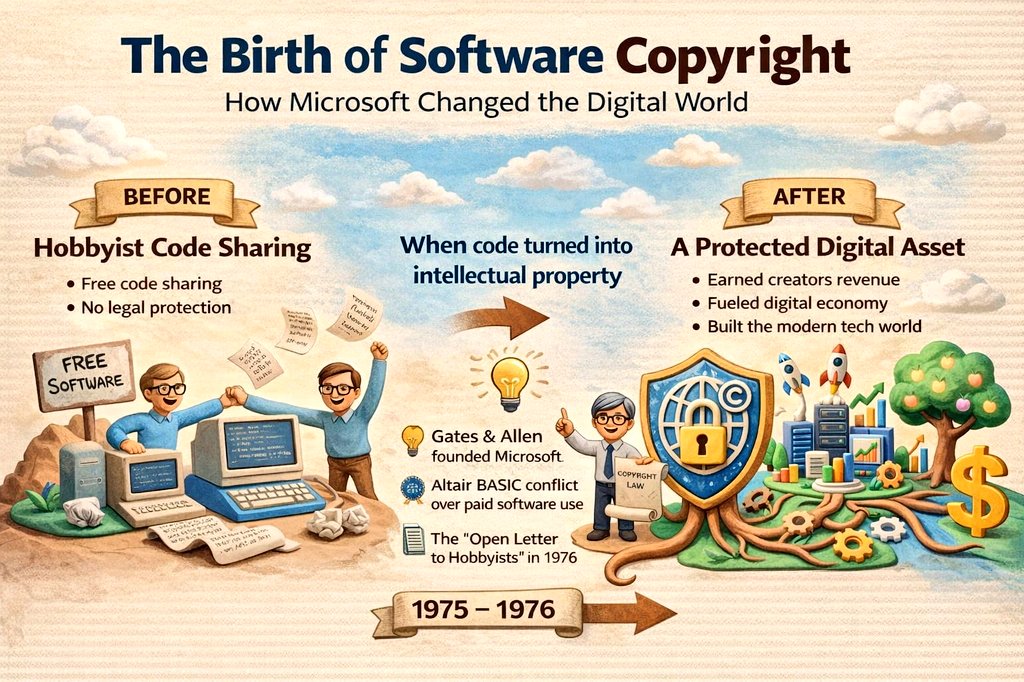 CscJunagadh's tweet photo. The birth of #SoftwareCopyright changed everything.
From code sharing to billion-dollar #Innovation.
#Microsoft early stand reshaped the #Digital_Economy enabling #creators to earn, #innovate  and scale globally. Today’s #techworld exists because code got protection it deserved. https://t.co/Ckc0ia9jLB