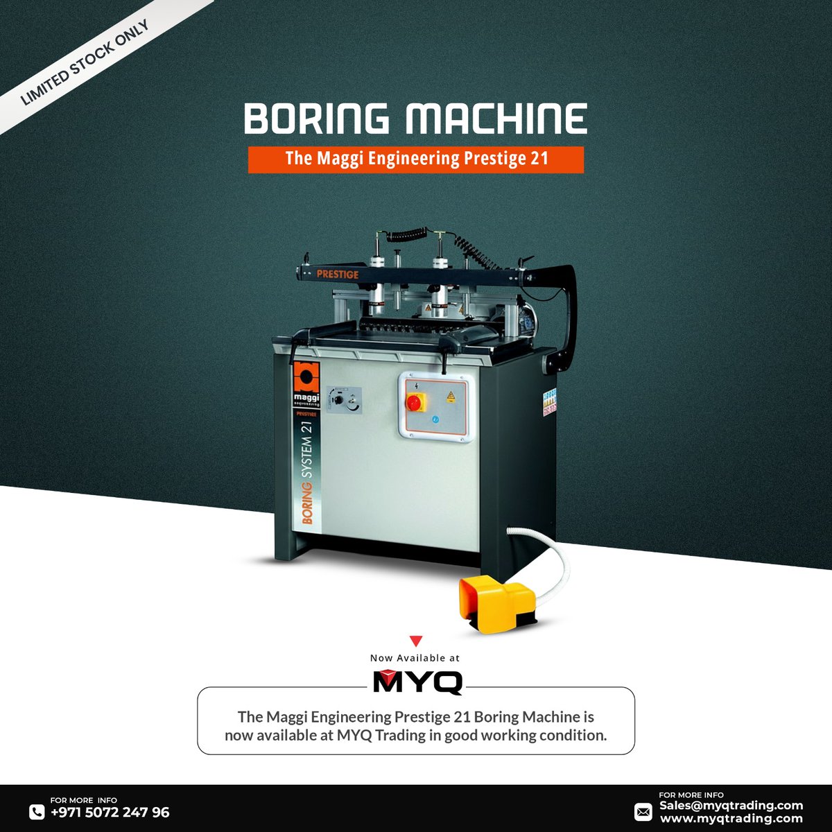myq_trading's tweet image. Maggi Engineering Prestige 21 – Boring System (Used Machine)

The Maggi Engineering Prestige 21 is now available at MYQ Trading in good working condition.

📞+971 50 722 4796
📧info@myqtrading.com
🌐myqtrading.com

#MYQTrading #MaggiEngineering #BoringMachine  #Machines