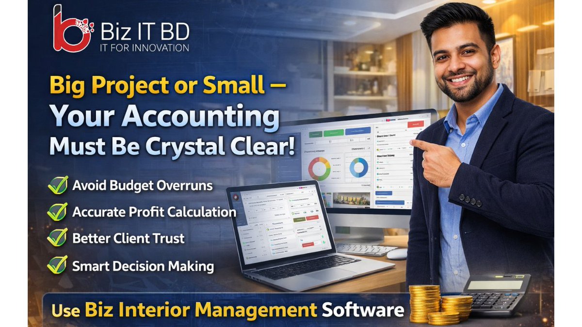 BizITBD's tweet image. 💼 Big Project or Small — Your Accounting Must Be Crystal Clear!
#interiorbusiness #accounting #projectmanagement #BizITBD #BusinessSoftware #SmartBusiness