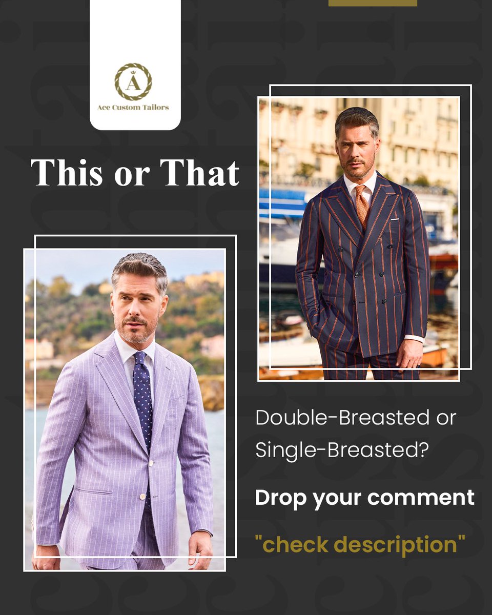AceCustomTailor's tweet photo. Time for a style decision.
🤵 Single-Breasted: Modern and versatile
🎩 Double-Breasted: Bold and powerful
Which one would you wear?
Drop SB or DB in the comments. 👇
https://t.co/sBpwB6ctlT

#acetailors #suitstyle #menswearchoice #customsuits #tailormade #bespoketailoring https://t.co/yqR1AHuKDl