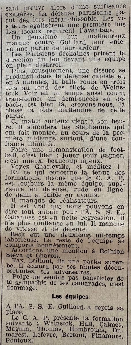 pilia_albert's tweet photo. 📚#ASSE #90ans épisode 70
Le 5 avril 1936, sans vraiment convaincre, l'ASSE s'est distinguée face au CA Paris à Geoffroy-Guichard avec notamment trois buts en un quart d'heure (5-2).
Ignace Tax a inscrit un doublé et les Verts peuvent toujours croire à la montée en D1. https://t.co/2zrTk8PRhs