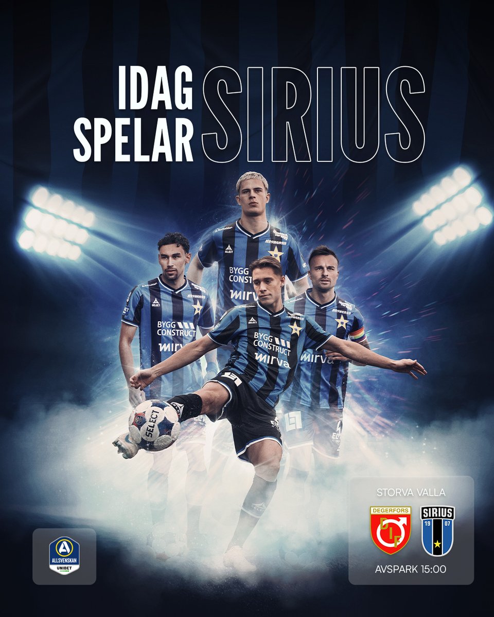 siriusfotboll's tweet photo. ⭐️ IDAG SPELAR SIRIUS!
🆚 Degerfors IF
🕒 15:00
🏟️ Stora Valla
🎫 Biljett till vår blåsvarta sektion: https://t.co/gb1DNPnrtG
📺 Teckna ett TV4-abonnemang samtidigt som du stöttar Sirius: https://t.co/69K1zpuSJ7 https://t.co/8ZpqLpd8Hw