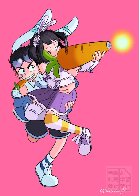 カラ一 ハチャメチャ春祭りを妨害する春風邪モンスターにβカロテンを撃ち込み健康にするウサ耳ヒーローコンビ