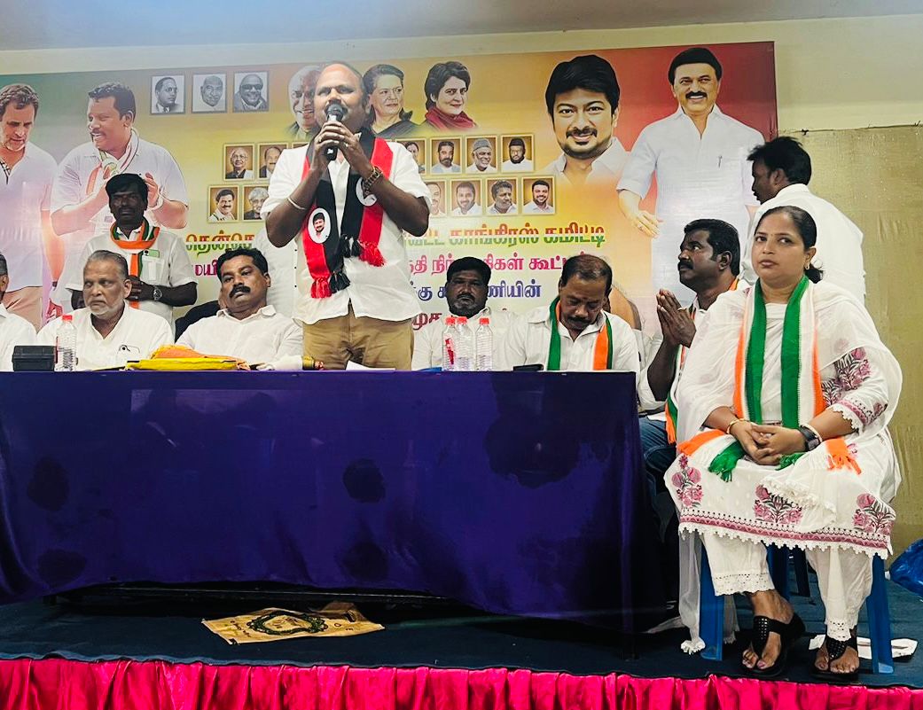 AmirdaVarshini1's tweet photo. On Tuesday (31.03.2026), the South Chennai (East) District Congress Committee hosted a grand introduction meeting for our I.N.D.I.A Alliance candidate for Mylapore assembly, Annan Thiru. @mylaivelu71.

@RahulGandhi @mkstalin @girishgoaINC @nivedithalva @ThamizhachiTh @dmk_raja https://t.co/PyCMbS7ZwR