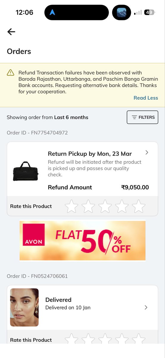 SKPRK's tweet photo. @AJIOLife I have tried returning my item 4 times now. Customer care keeps responding with a templated reply. No ownership on actually getting the pick up done. Yesterday return was canceled again and now the product has become non returnable. https://t.co/z0sQqAl8fq