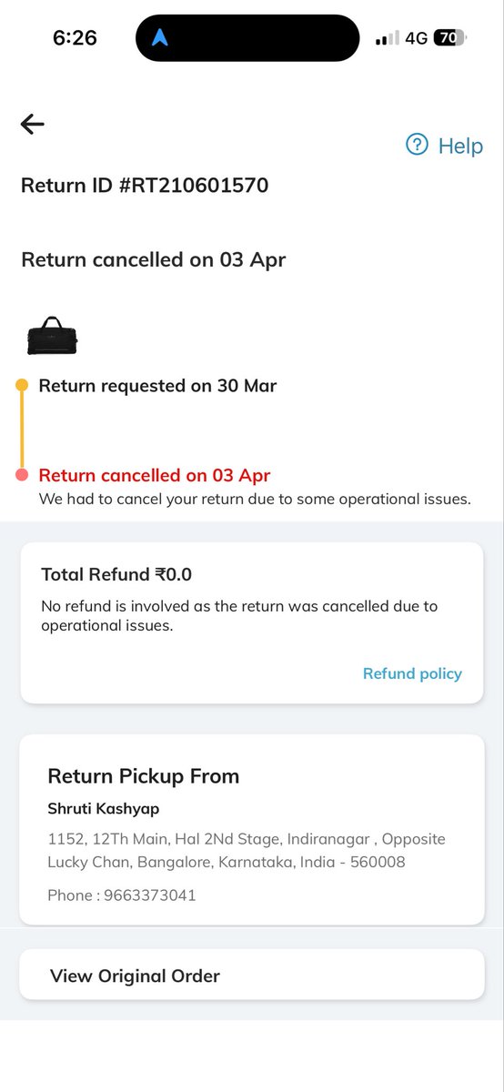 SKPRK's tweet photo. @AJIOLife I have tried returning my item 4 times now. Customer care keeps responding with a templated reply. No ownership on actually getting the pick up done. Yesterday return was canceled again and now the product has become non returnable. https://t.co/z0sQqAl8fq