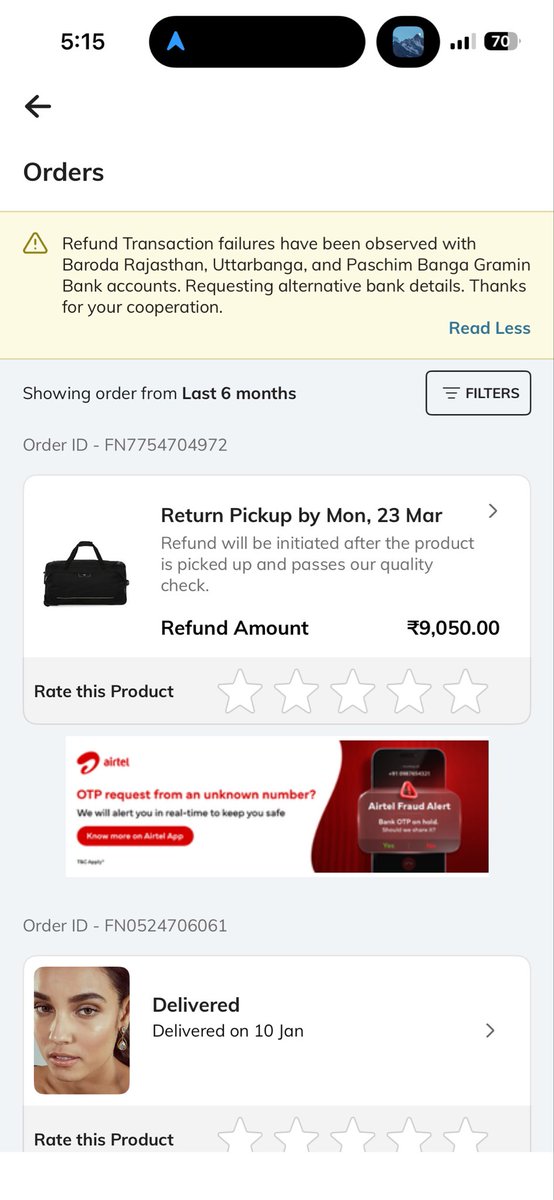 SKPRK's tweet photo. @AJIOLife I have tried returning my item 4 times now. Customer care keeps responding with a templated reply. No ownership on actually getting the pick up done. Yesterday return was canceled again and now the product has become non returnable. https://t.co/z0sQqAl8fq