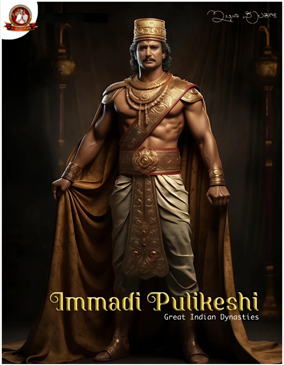 DachuhudugaGuru's tweet photo. ಕ್ರಿ.ಶ. 618ರಲ್ಲಿ ನರ್ಮದಾ ನದಿಯ ದಡದಲ್ಲಿ ಉತ್ತರ ಭಾರತದ ಚಕ್ರವರ್ತಿ ಹರ್ಷವರ್ಧನನ ದಿಗ್ವಿಜಯಕ್ಕೆ ಧೈರ್ಯವಾಗಿ ಸವಾಲು ಒಡ್ಡಿ, ದಕ್ಷಿಣ ಭಾರತದ ಸಾರ್ವಭೌಮತೆಯನ್ನು ಎತ್ತಿಹಿಡಿದ ಕನ್ನಡಿಗರ ಕುಲತಿಲಕ ಇಮ್ಮಡಿ ಪುಲಿಕೇಶಿ ಮಹಾರಾಜರ ಶೌರ್ಯಕ್ಕೆ ಸಾಟಿಯೇ ಇಲ್ಲ. https://t.co/QtHZBqcH2h