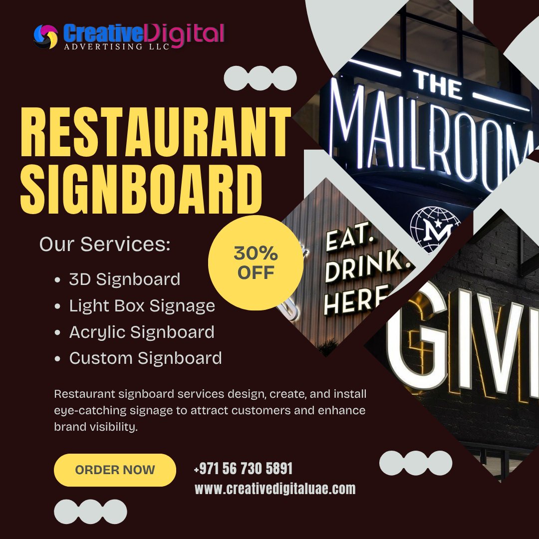 creativeadvtdxb's tweet image. Make your restaurant impossible to miss with bold, custom signboards that attract customers day and night. Elevate your brand and stand out on every street.

Call or WhatsApp # +971 56 730 5891

#RestaurantMarketing #SignboardDesign #BusinessGrowth