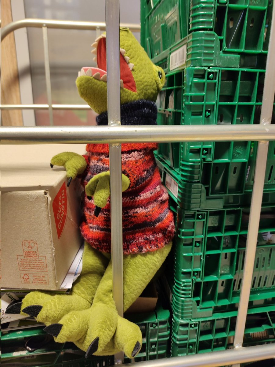 Das Personal in unserem Edeka hat immer ihren Plüschsaurier als Maskottchen dabei. (habe gefragt)