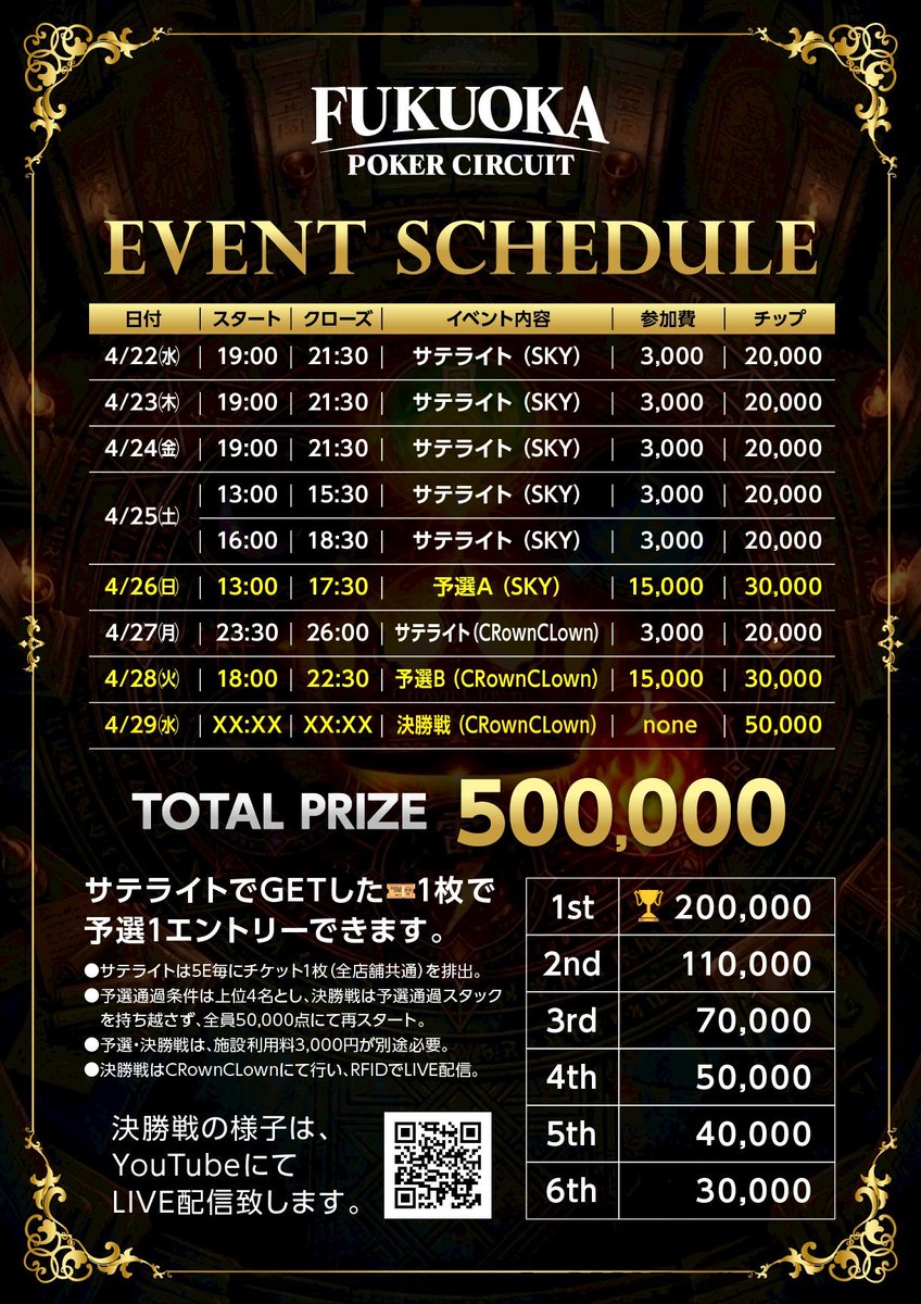 FPCfukuoka's tweet photo. ✨FPC✨
第一弾
SKY &amp; CrownClown による
合同トーナメント✨

それぞれの店舗で予選を行い
上位4名ずつがFTへ❗️

FTは配信です✨

トータルプライズ50万円❗️❗️
トロフィーも❗️

----------------------------------------
⭐️フォロー+引用リツイートで予選参加権を2名様にプレゼント🎁 https://t.co/GVuYUIP86D