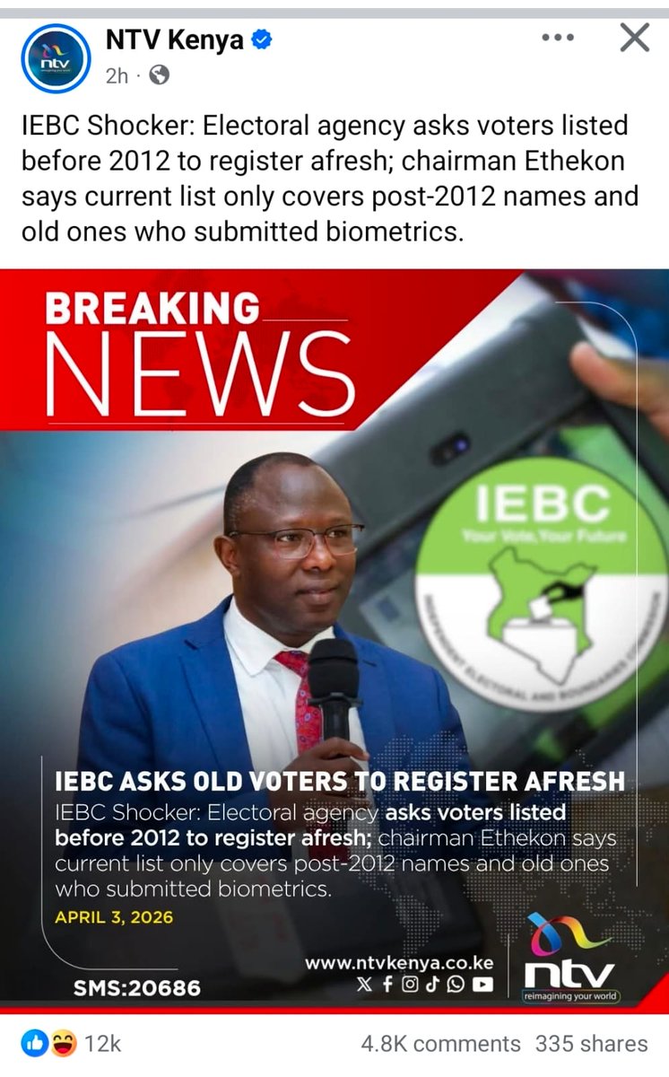 The statement is being misread.
The current voter register under the <a href="/IEBCKenya/">IEBC</a> is anchored on the 2012 Biometric Voter Registration exercise, rooted in the 2010 Constitution.

Every valid voter record today is tied to biometric capture from 2012 onwards, with continuous updates