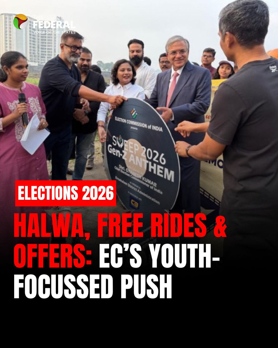 TheFederal_News's tweet image. From free Uber rides and halwa and rice flour at Rs 1, the Election Commission is rolling out innovative measures ahead of the Assembly polls to woo young voters in Kerala. 

Read more:thefederal.com/elections-2026… 

#Kerala #Elections2026 #EC #Voters #Halwa