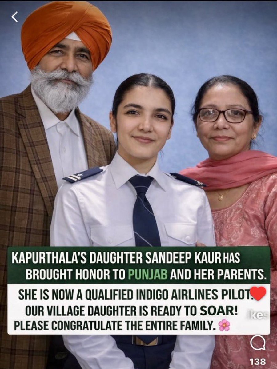 Crowdhillon's tweet image. From Kapurthala to the skies ✈️

Sandeep Kaur makes Punjab proud as she becomes a pilot with IndiGo Airlines 
Dreams don’t have gender—only wings.

Respect. Salute. Inspiration. 👏
#Punjab #WomenEmpowerment #IndiGo  @IndiGo6E @bbcnewspunjabi