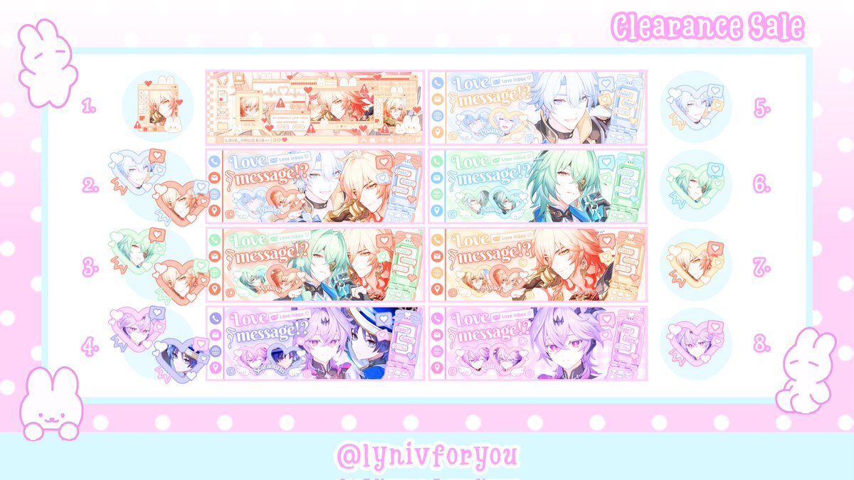 lynivforyou's tweet photo. Help rt please, thank you! <3

Haloo! 🐰 lyni ada bawa clearance sale layout 2D genshin hsr pjsk wuwa yang bisa langsung ditake via dm yaa 💬 price in alt! payment via bca/spay 🌷

#zonauang #zonajajan #zonaba https://t.co/Y58IKa5Sco