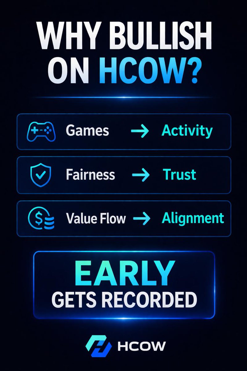 HCOW_Official's tweet photo. Why be bullish on HCOW?

Because HCOW is building more than a token.

It is building a structure where:
• games create activity
• fairness creates trust
• value flow creates alignment

That is the direction.

And early contributors get recorded first. https://t.co/xsl7H8UAlm