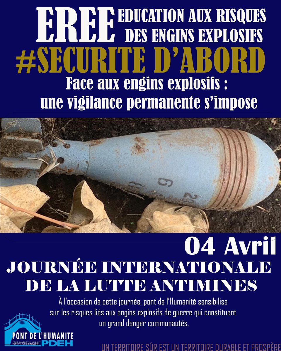 PdehRdc's tweet photo. 4 Avril – Journée internationale de la lutte antimines
Investir dans la paix, c’est investir dans la lutte antimines.
Sécuriser les terres, protéger les vies et redonner espoir aux communautés.
Une terre sans mines, c’est un avenir possible.
#4Avril #InvestirDansLaPaix https://t.co/2ERL6cSusW