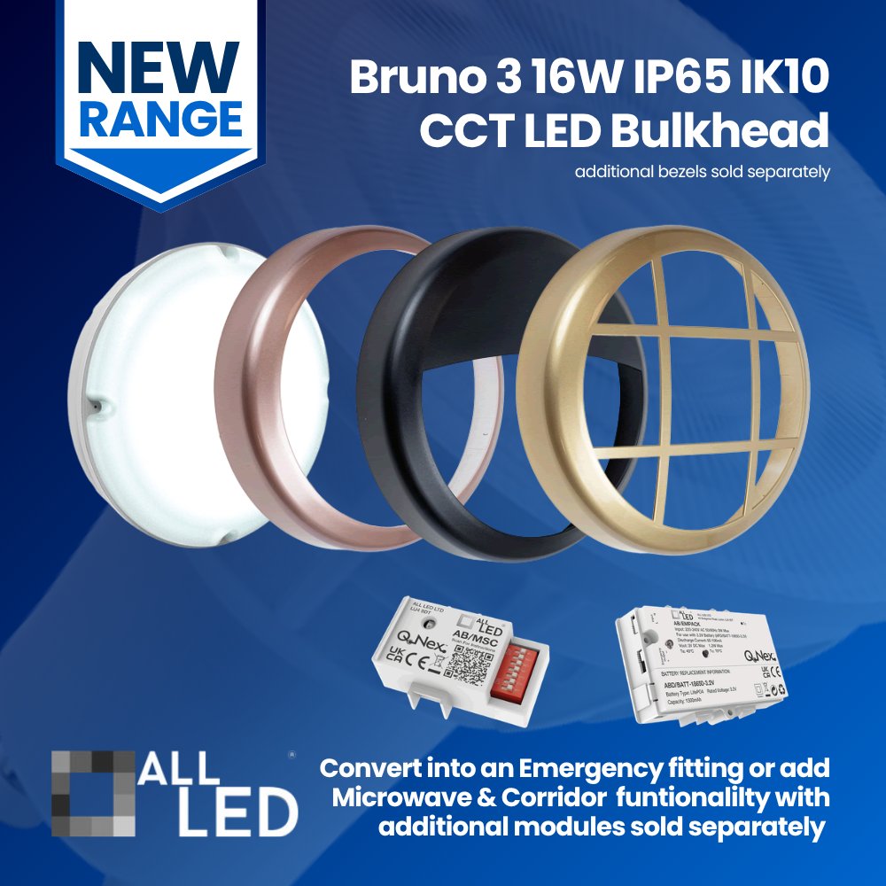 Click4Electrics's tweet image. 💡 Bruno 3 bulkhead, a versatile lighting solution designed to meet your diverse needs. ALL LED Bruno 3 16W IP65 IK10 CCT Selectable LED Bulkhead.

📲 Explore &amp;amp; shop tinyurl.com/gbed31

#ALLLED #OutdoorLighting #IP65 #ElectricianLife #SparkyLife #Install #Trades