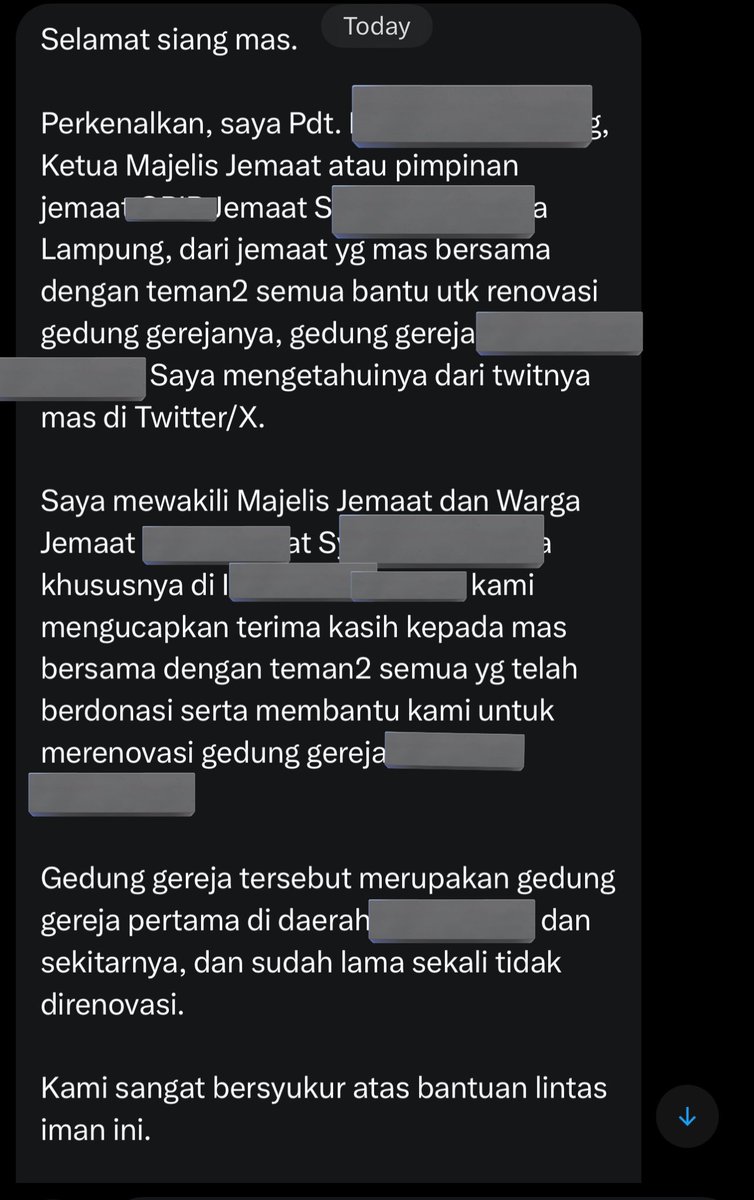 bopo_jodhipati's tweet photo. GUYSSSS ADA PESAN DARI PAK PENDETANYAAAA 🥰🥰🥰

Maaf ku sensor yak, aku pengen akun ini tetap anonim, soalnya biar kebaikan dan keburukan ku disini ga ter up ke dunia nyata 😭🙏🏻 ini pak pendetanya bilang makasih banget katanya 😭 padahal aku cuma bagian ngumpulin duit doang 😭

Terimakasih banyak para donatur yang udah menyumbang buat gerejanya yaaa 😭🙏🏻