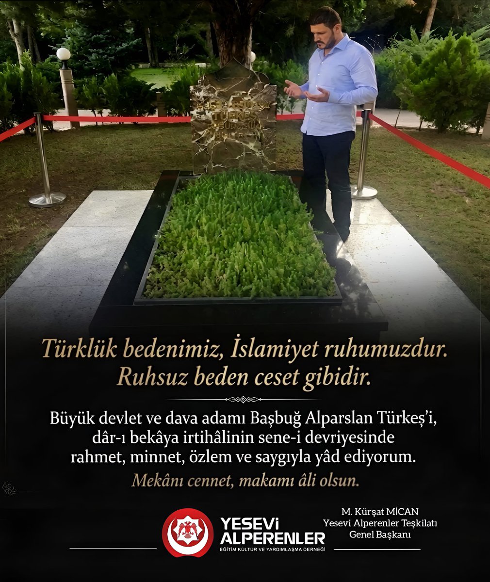 kursatmican's tweet photo. "Türklük bedenimiz, İslamiyet ruhumuzdur. Ruhsuz beden ceset gibidir." 
Büyük devlet ve dava adamı Başbuğ Alparslan Türkeş'i dâr-ı bekâya irtihâlinin sene-i devriyesinde rahmet, minnet, özlem ve saygıyla yâd ediyorum.

Mekanı cennet, makamı âli olsun. https://t.co/LmabqE9z7G