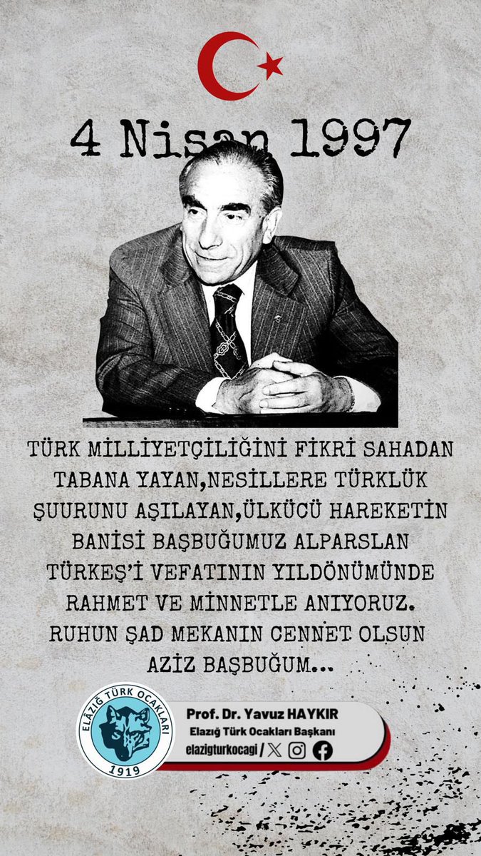 elazigturkocagi's tweet photo. Türk milliyetçiliğini fikri sahadan tabana yayan, nesillere Türklük şuurunu aşılayan,  Ülkücü Hareketin banisi Başbuğumuz Alparslan Türkeş’i vefatının yıldönümünde rahmet ve minnetle anıyoruz. Ruhun şad mekanın cennet olsun Aziz Başbuğum… #AlparslanTürkeş @turkocaklari @Mehmetoztarih @YavuzHaykir