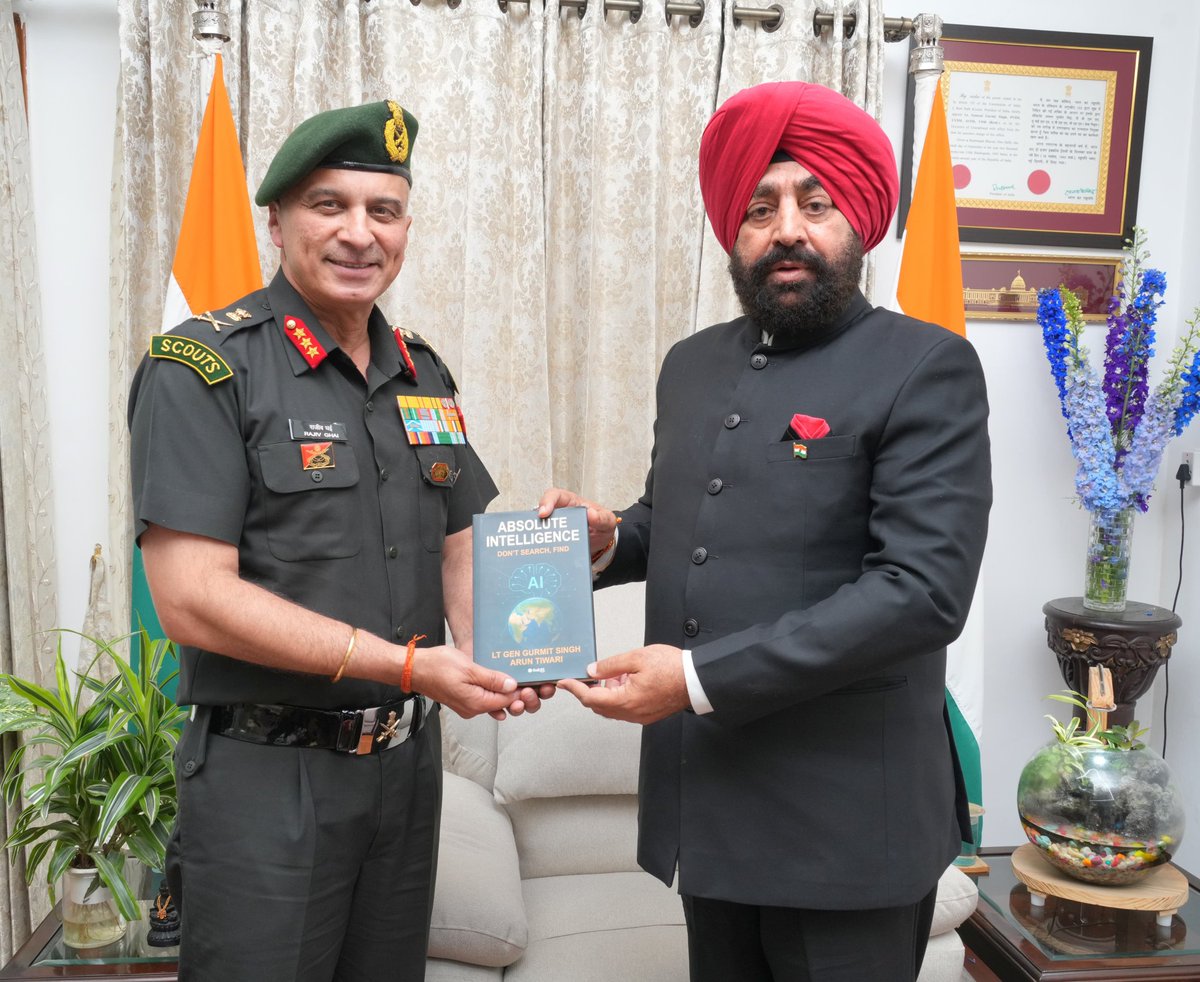 LtGenGurmit's tweet photo. Had a good discussion with Deputy Chief of Army Staff (Strategy) Lt Gen Rajiv Ghai  SYSM, UYSM, AVSM, SM at Lok Bhavan today.

Our interaction focused on key strategic issues concerning national security, evolving defence perspectives, and the importance of preparedness in a changing security environment. Such exchanges are valuable in strengthening coordination and maintaining a forward looking approach to national defence.

#NationalSecurity #IndianArmy #DefenceStrategy #ArmedForces #NationFirst #JaiHind

@adgpi 

@rashtrapatibhvn @VPIndia @PMOIndia @narendramodi @HMOIndia @AmitShah @DIPR_UK