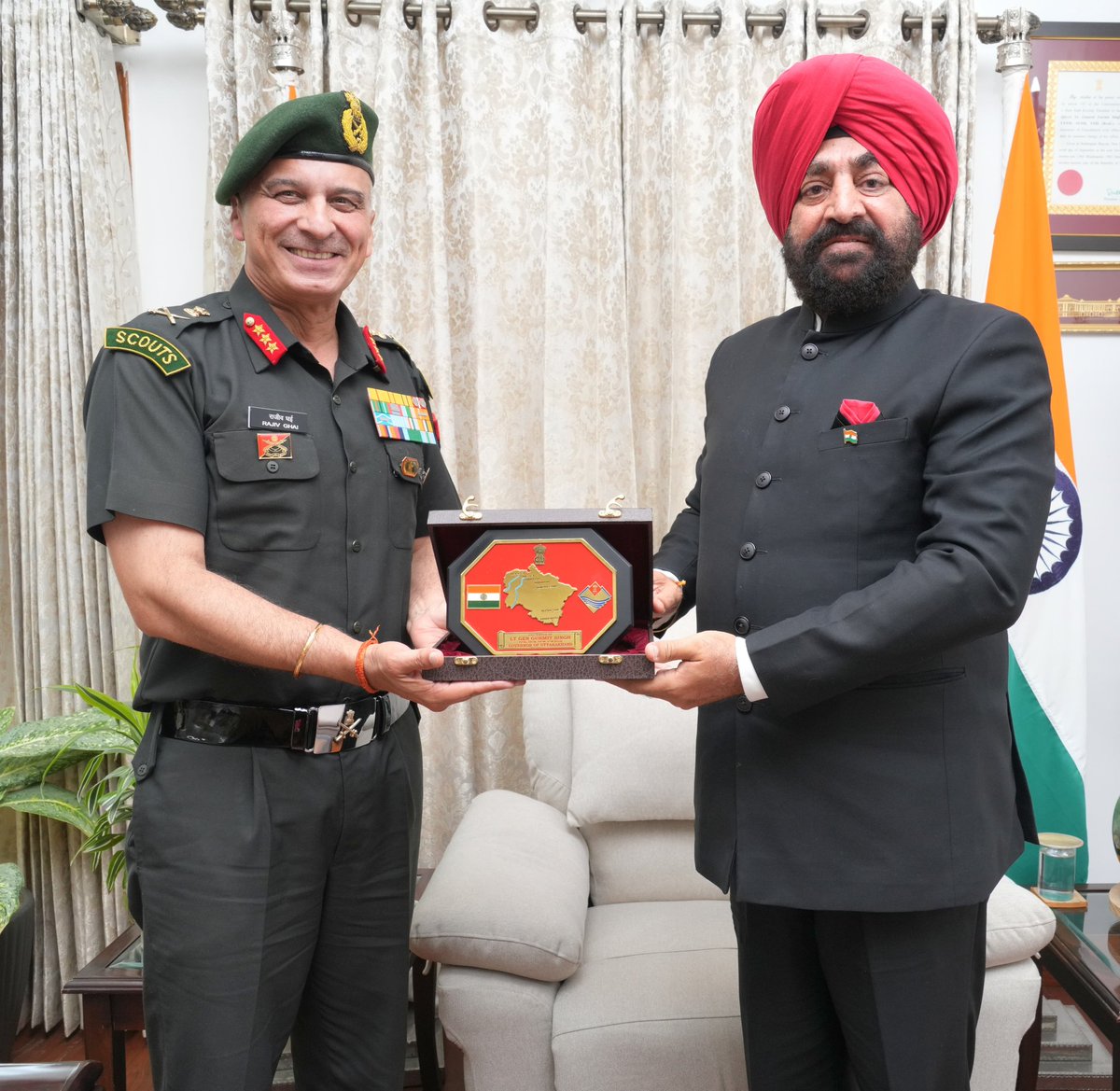 LtGenGurmit's tweet photo. Had a good discussion with Deputy Chief of Army Staff (Strategy) Lt Gen Rajiv Ghai  SYSM, UYSM, AVSM, SM at Lok Bhavan today.

Our interaction focused on key strategic issues concerning national security, evolving defence perspectives, and the importance of preparedness in a changing security environment. Such exchanges are valuable in strengthening coordination and maintaining a forward looking approach to national defence.

#NationalSecurity #IndianArmy #DefenceStrategy #ArmedForces #NationFirst #JaiHind

@adgpi 

@rashtrapatibhvn @VPIndia @PMOIndia @narendramodi @HMOIndia @AmitShah @DIPR_UK