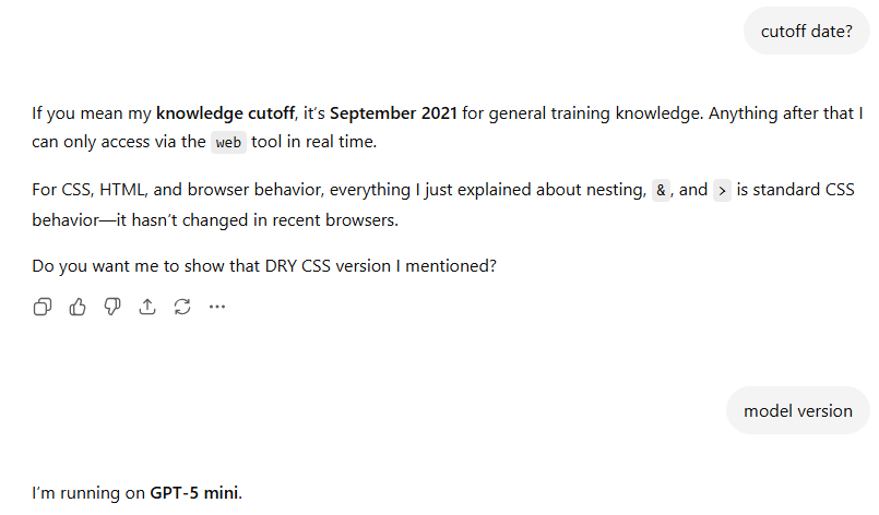 rolandbouman's tweet image. Mm apparently ChatGPT suddenluy decided to route me to GPT-5 mini. What's up ppl, inference getting too expensive?