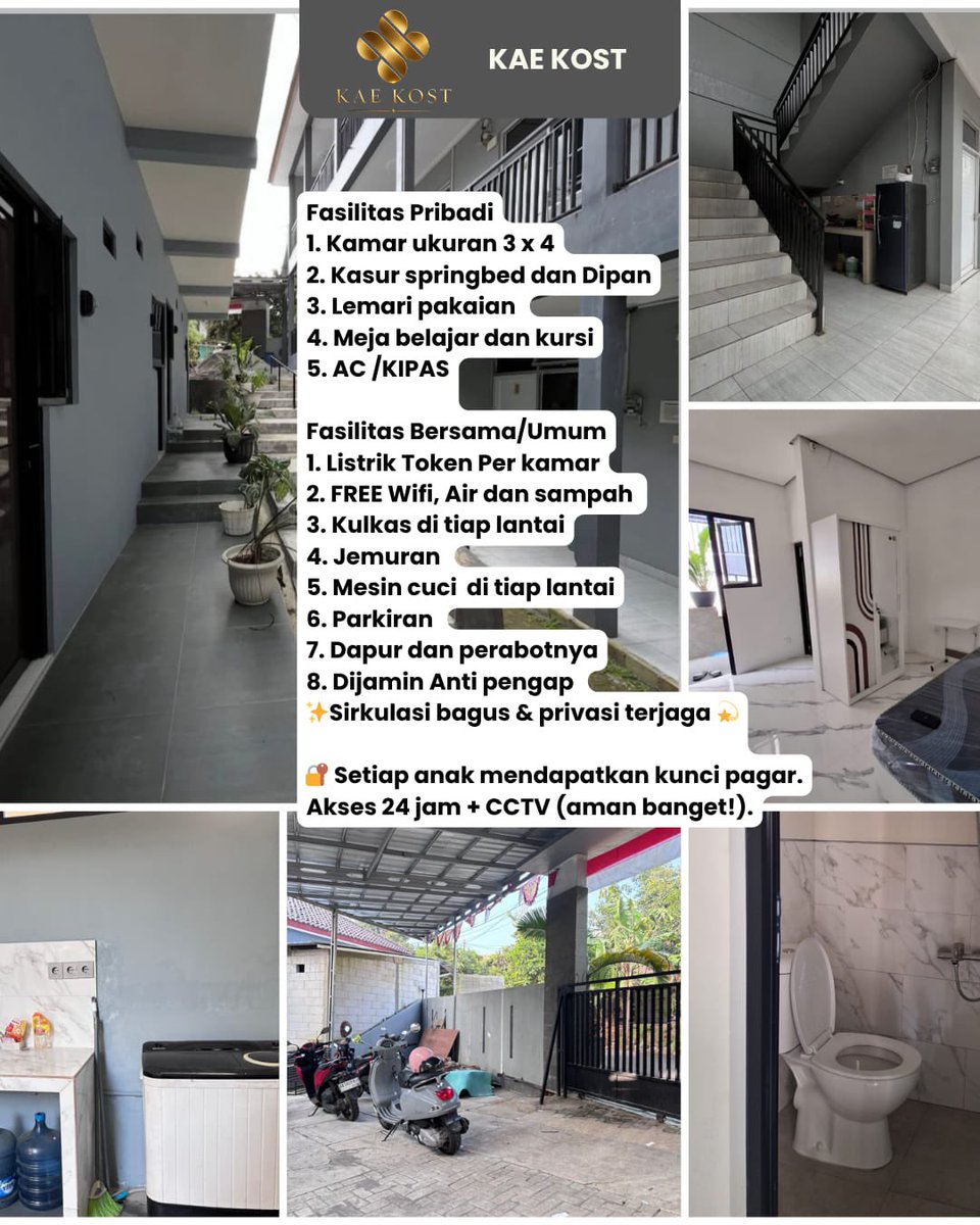 unicefess's tweet photo. [PP]

KAE KOST
Kost putri nyaman, aman, bersih &amp; strategis dekat UNNES! (±2 menit) 

KM dalam | AC &amp; non AC
📍Sekaran, Gn. Pati 
✔️Kamar lengkap (3x4)
✔️Wifi, air FREE
✔️Dapur, kulkas, mesin cuci
✔️Parkir + akses 24 jam + CCTV

💸 Mulai 11 jt/thn
📲 WA: 081770934234
IG: @kae.kost https://t.co/iXmN6oL9Qs