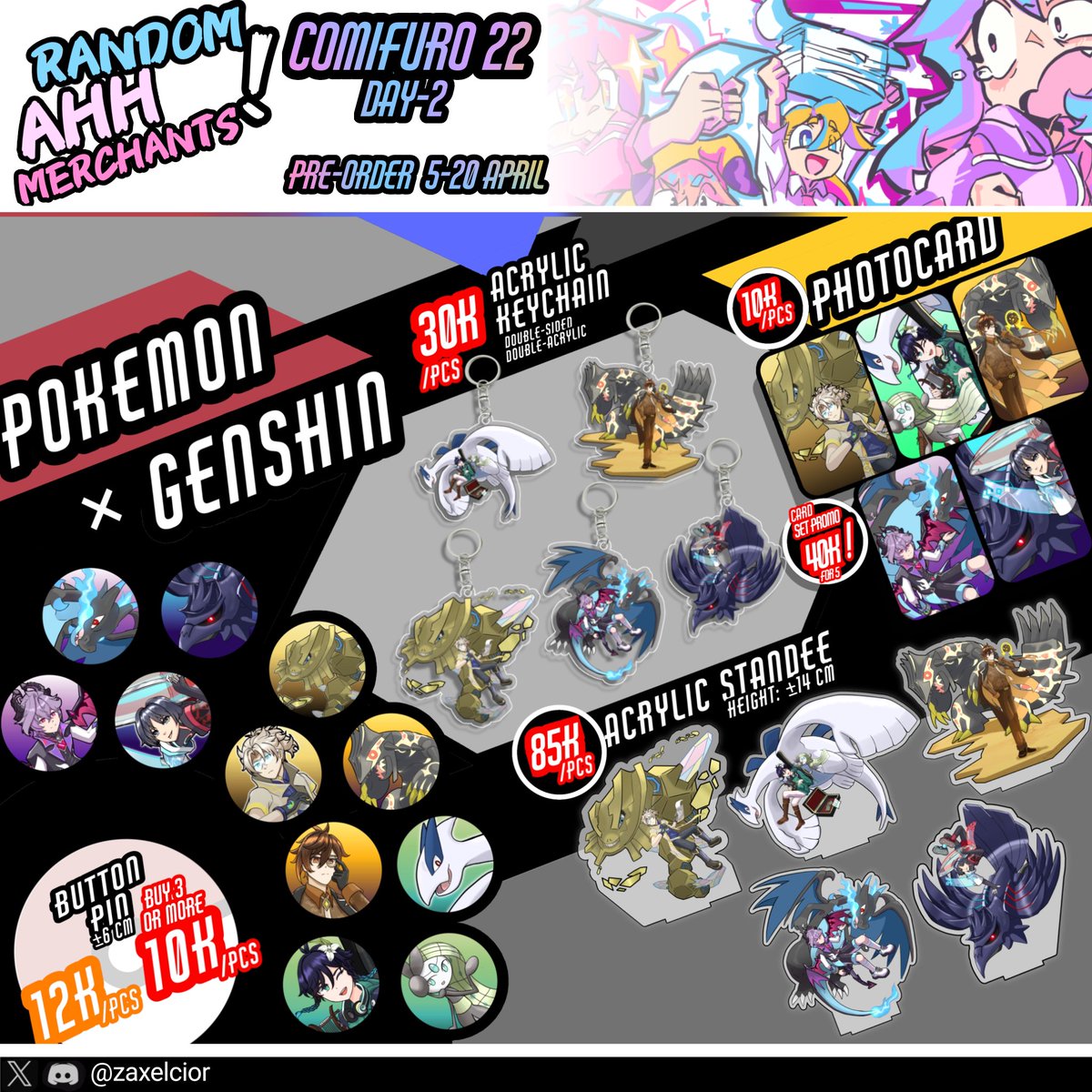 zaxelcior's tweet photo. [🔁 &amp; ❤️are appreciated!] 
Circle @RandomAhhMerch 
Zax's #CF22 Pre-Order is Open

📍   Pick-Up Day-2 (17 May) 
📍   Table: TBA
📅 PO Period: 5th - 20th April
🔗 https://t.co/FxLGPtuBmS
🎨 Pokemon, Genshin, BoBoiBoy

#comifuro22 #cf22catalogue https://t.co/9fdP489kCu
