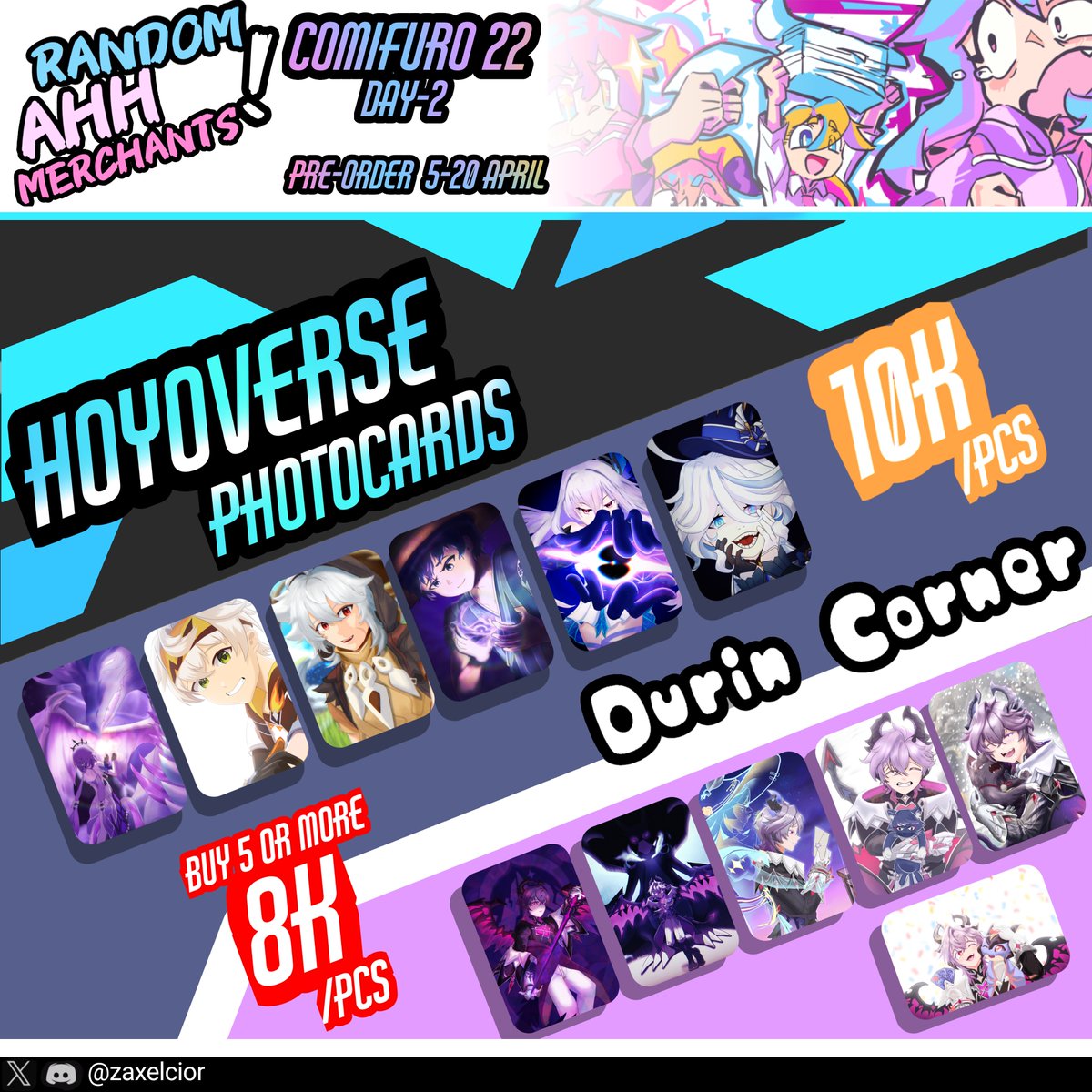 zaxelcior's tweet photo. [🔁 &amp; ❤️are appreciated!] 
Circle @RandomAhhMerch 
Zax's #CF22 Pre-Order is Open

📍   Pick-Up Day-2 (17 May) 
📍   Table: TBA
📅 PO Period: 5th - 20th April
🔗 https://t.co/FxLGPtuBmS
🎨 Pokemon, Genshin, BoBoiBoy

#comifuro22 #cf22catalogue https://t.co/9fdP489kCu