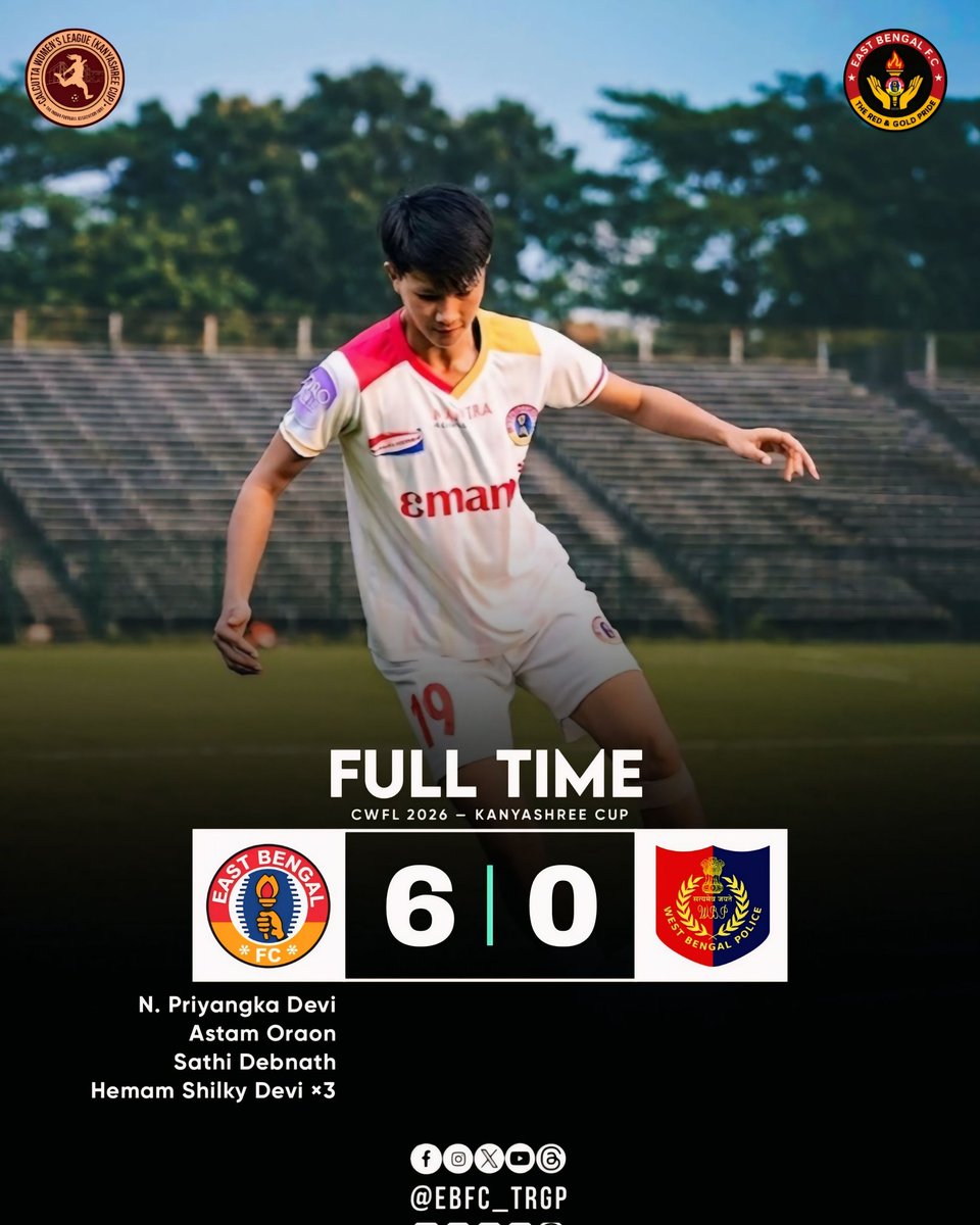 EBFC_TRGP's tweet photo. ๐
๐ | Another dominating victory for our #MoshalGirls against West Bengal Police SC in the #CWFL 2026. ๐ด๐กโฝ๐ช
#EastBengalFC #JoyEastBengal #KanyashreeCup #WomensFootball #EBFC_TRGP https://t.co/KUNtOuByZC