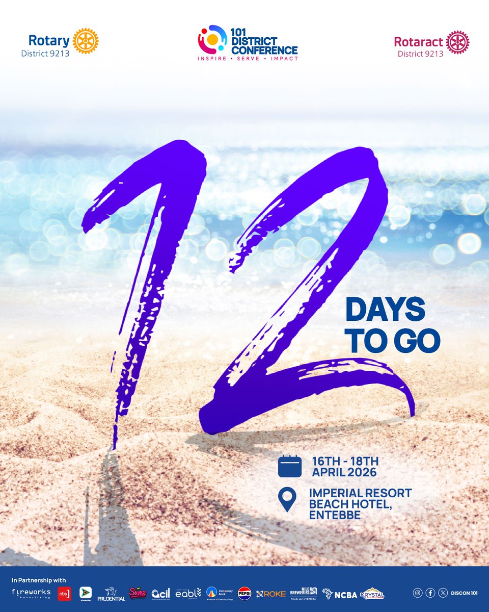 nbstv's tweet image. 12 days to go.

The tide is calling.
The energy is rising. 
The vibe is building. Unforgettable moments are on the horizon

Entebbe will ask for water.

#DISCON101  #RotaryEyamba   #NBSUpdates