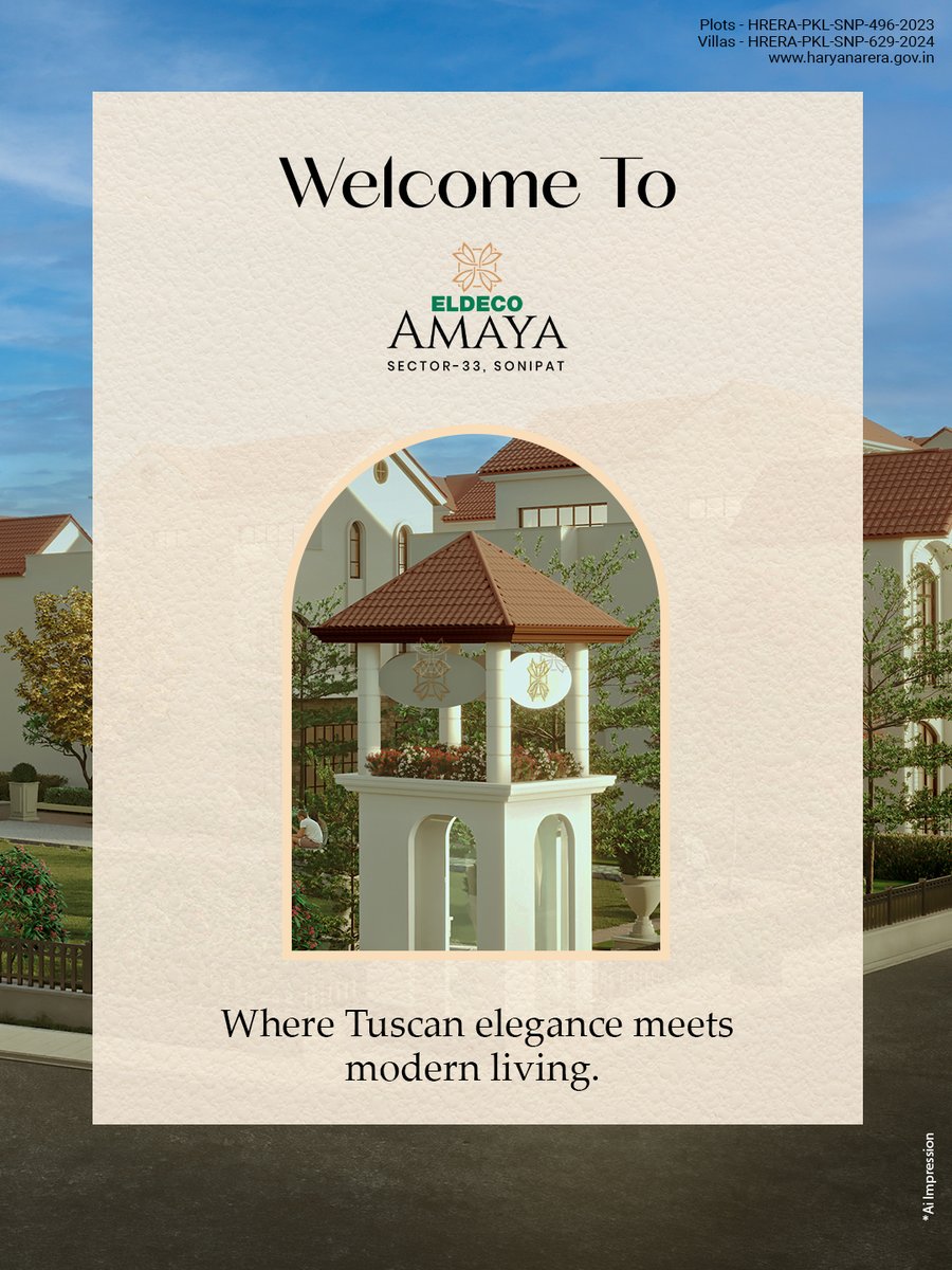 EldecoGroup's tweet image. Live the timeless allure of Tuscan-style living, where serenity and luxury meet.

📍 Sector 33, Sonipat, Haryana

#EldecoGroup #TuscanStyle #LuxuryLiving #TranquilHomes #VibrantLiving