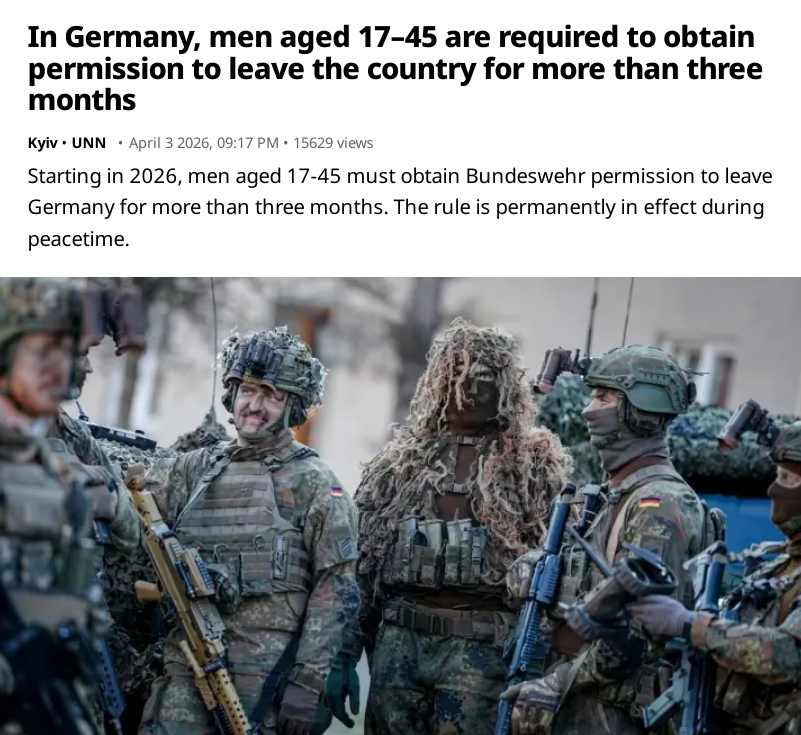 Anna_C_moi's tweet image. 🇩🇪 #Allemagne :
Nouvelle règle de conscription : les jeunes hommes ne sont plus autorisés à quitter l'Allemagne sans autorisation.
La modification de la loi de modernisation du service militaire est entrée en vigueur presque inaperçue.
Selon cette modification,